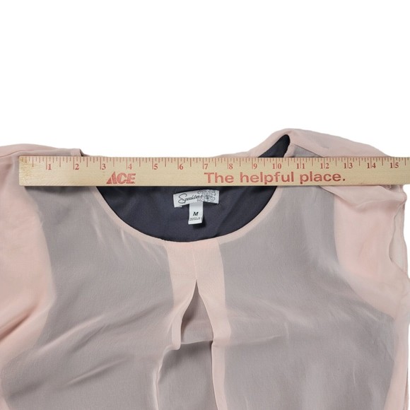 Speechless Mini Sleeveless Dress Blouson Top Sz M Skirt  Pink Chiffon Gray Lace - Picture 12 of 16